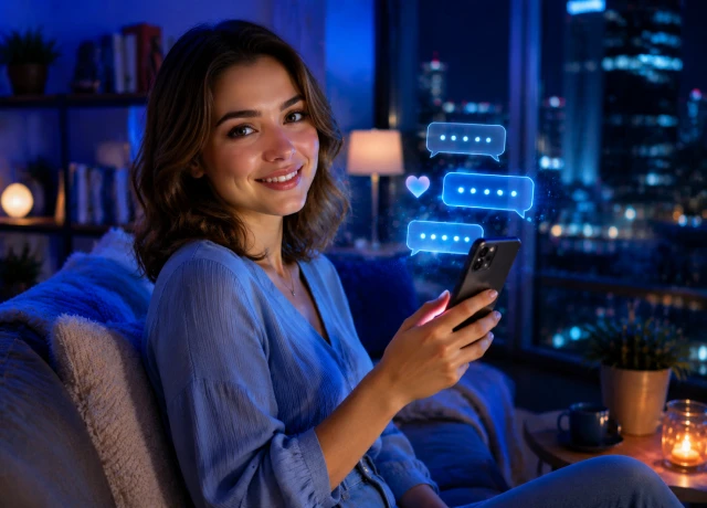 Wieczorna rozmowa z wirtualną dziewczyną AI na telefonie